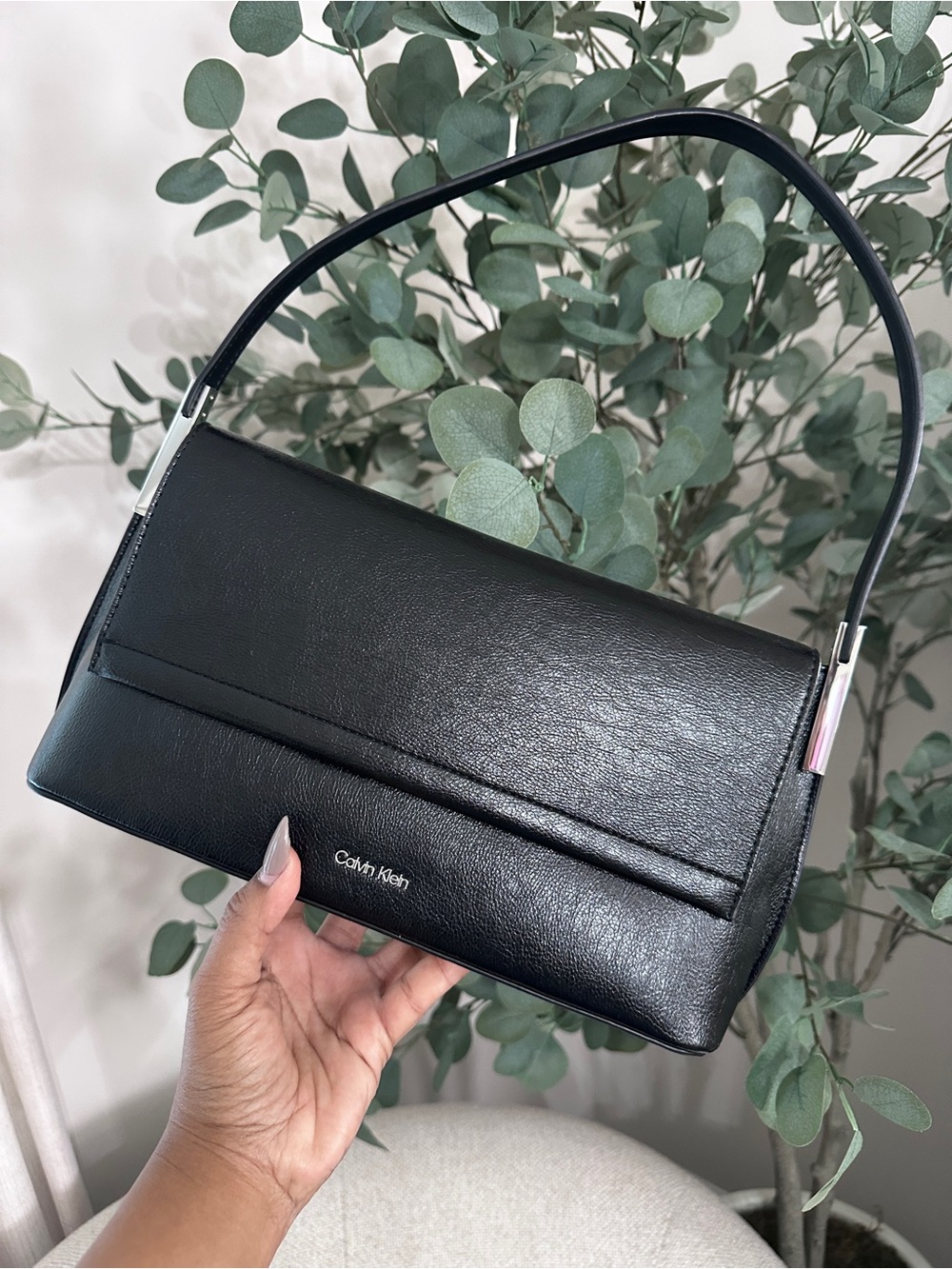 Calvin Klein Black Leather Shoulder Bag with Top Handle - Picture 5 of 7